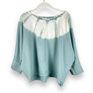 J.Jill Pure Jill Tie-Dye French Terry Sweater Top Organic Blue 3/4 Sleeve MP